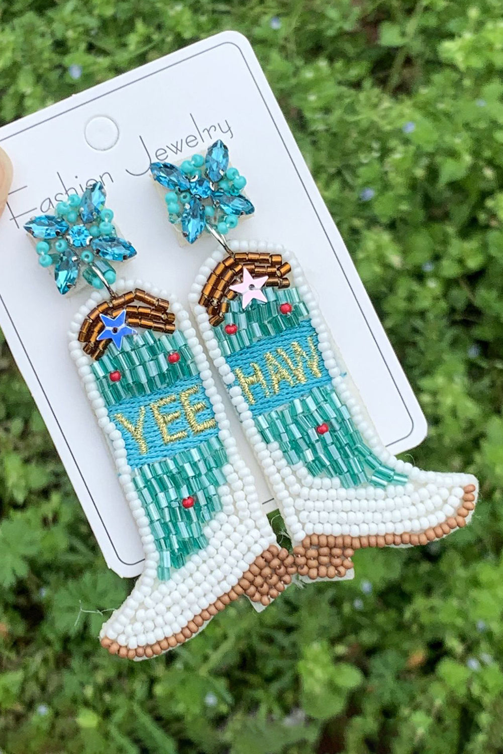 Light Blue Cowboy Boots Rice Bead Dangle Earrings Jewelry JT's Designer Fashion