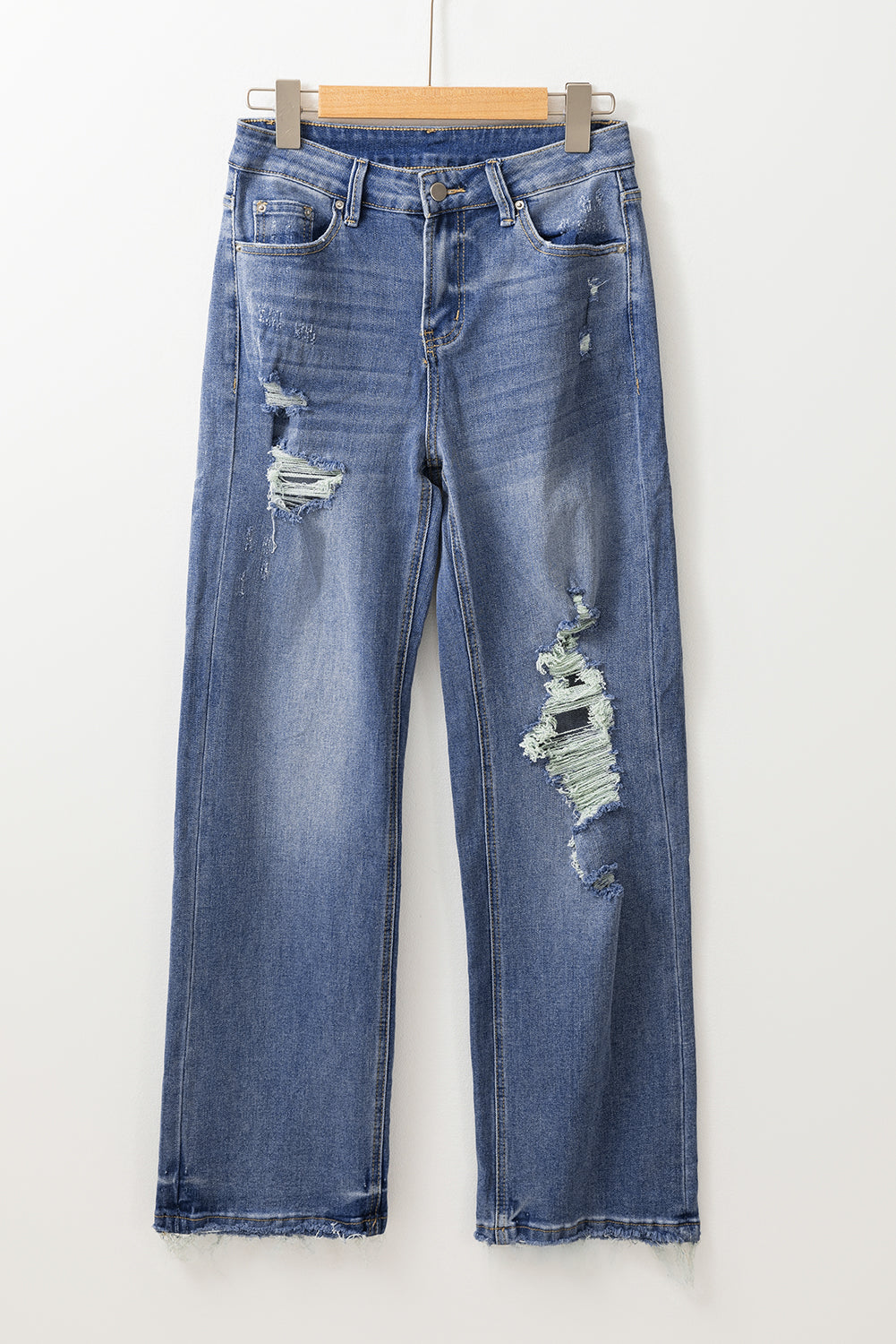 Ashleigh Blue Distressed Raw Hem Straight Leg High Waist Jeans Jeans JT's Designer Fashion