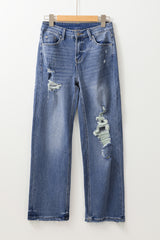 Ashleigh Blue Distressed Raw Hem Straight Leg High Waist Jeans Jeans JT's Designer Fashion