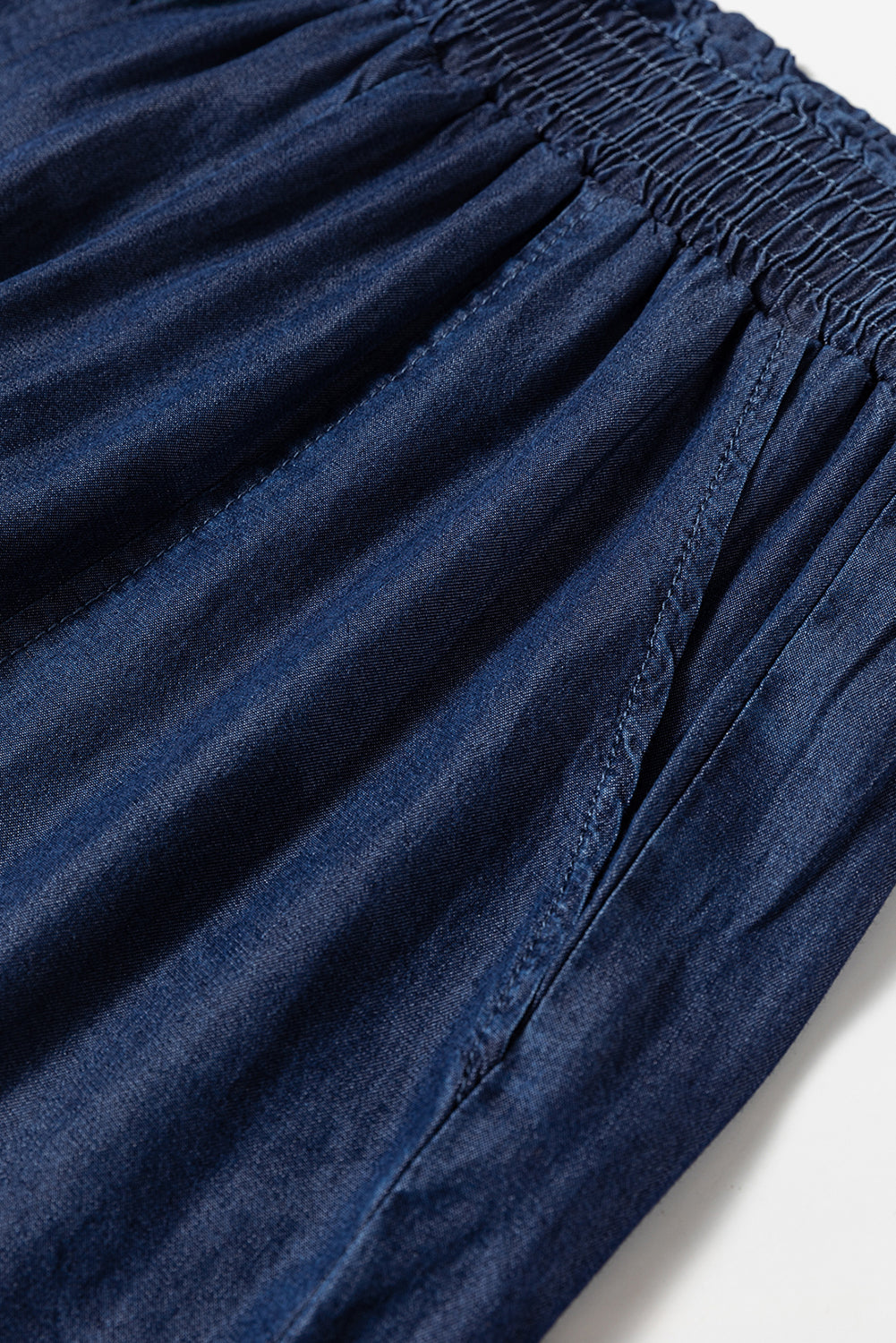 Sail Blue Side Pockets Frilled Smocked High Waist Wide Leg Jeans Jeans JT's Designer Fashion