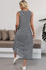 Multicolour Leopard Checkered Double Printed Reversible Sleeveless Long Dress Maxi Dresses JT's Designer Fashion