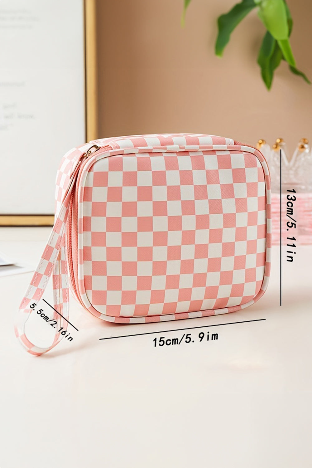 Light Pink Checkered Pattern Small Cosmetic Bag Makeup Bags JT's Designer Fashion