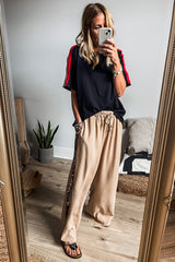 Parchment Leopard Patched Loose Drawstring High Waist Pants Bottoms JT's Designer Fashion