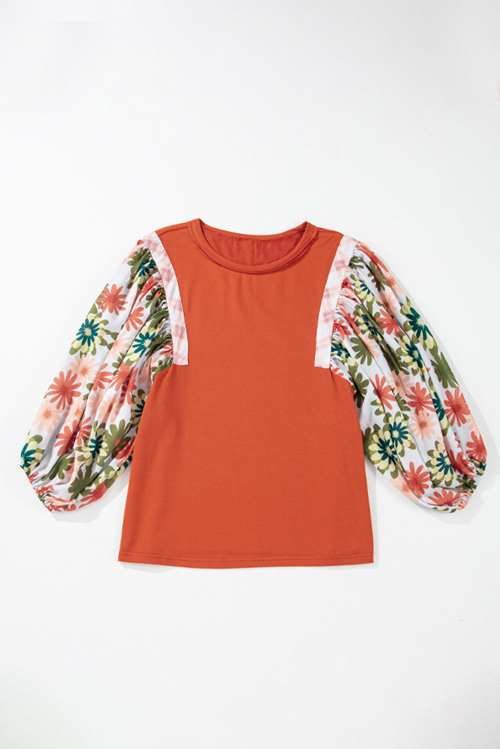 Desert Gold Floral Puff Sleeve Patchwork Round Neck Blouse Blouses & Shirts JT's Designer Fashion