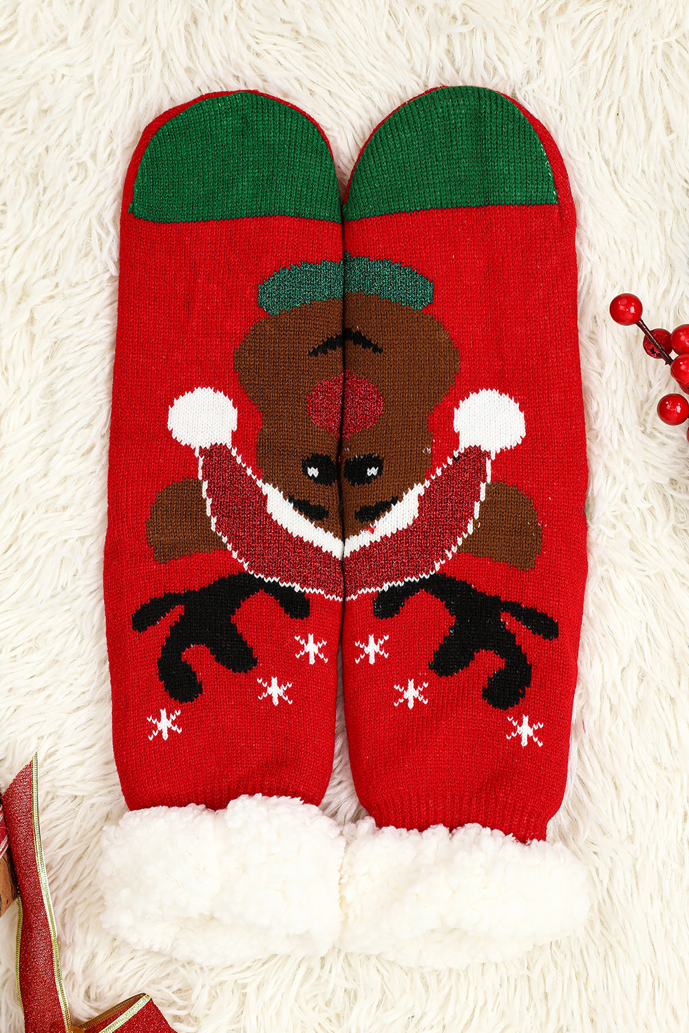 Fiery Red Christmas Tree Pattern Thermal Socks Socks JT's Designer Fashion