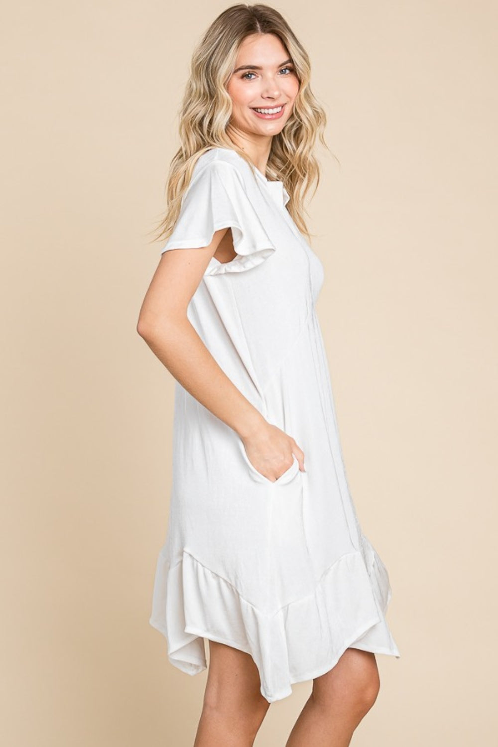 Short Sleeve Ruffled Asymmetric Hem Dress Mini Dresses JT's Designer Fashion