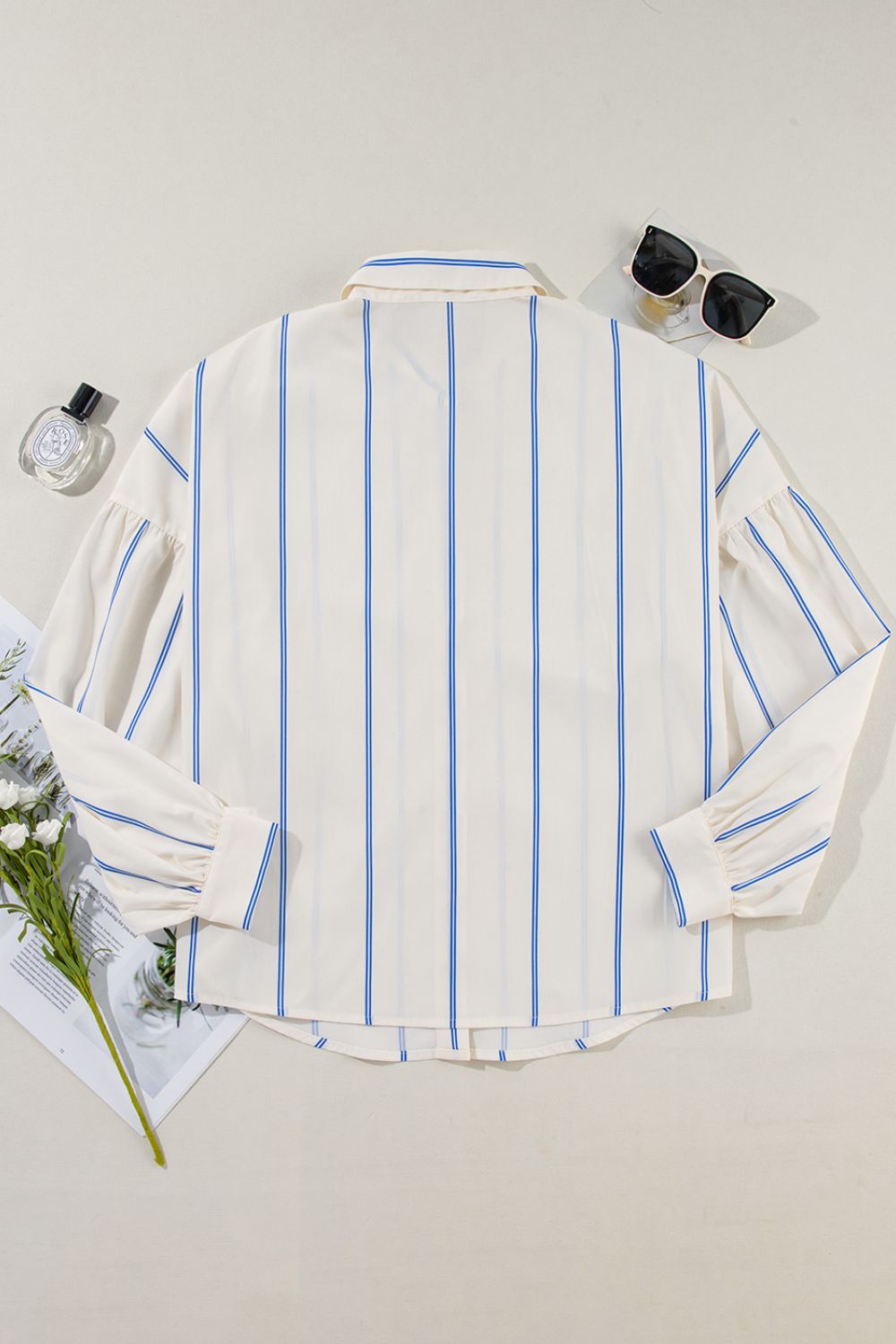 Stripe Drop Shoulder Long Sleeve Shirt Long Sleeve Tops JT's Designer Fashion