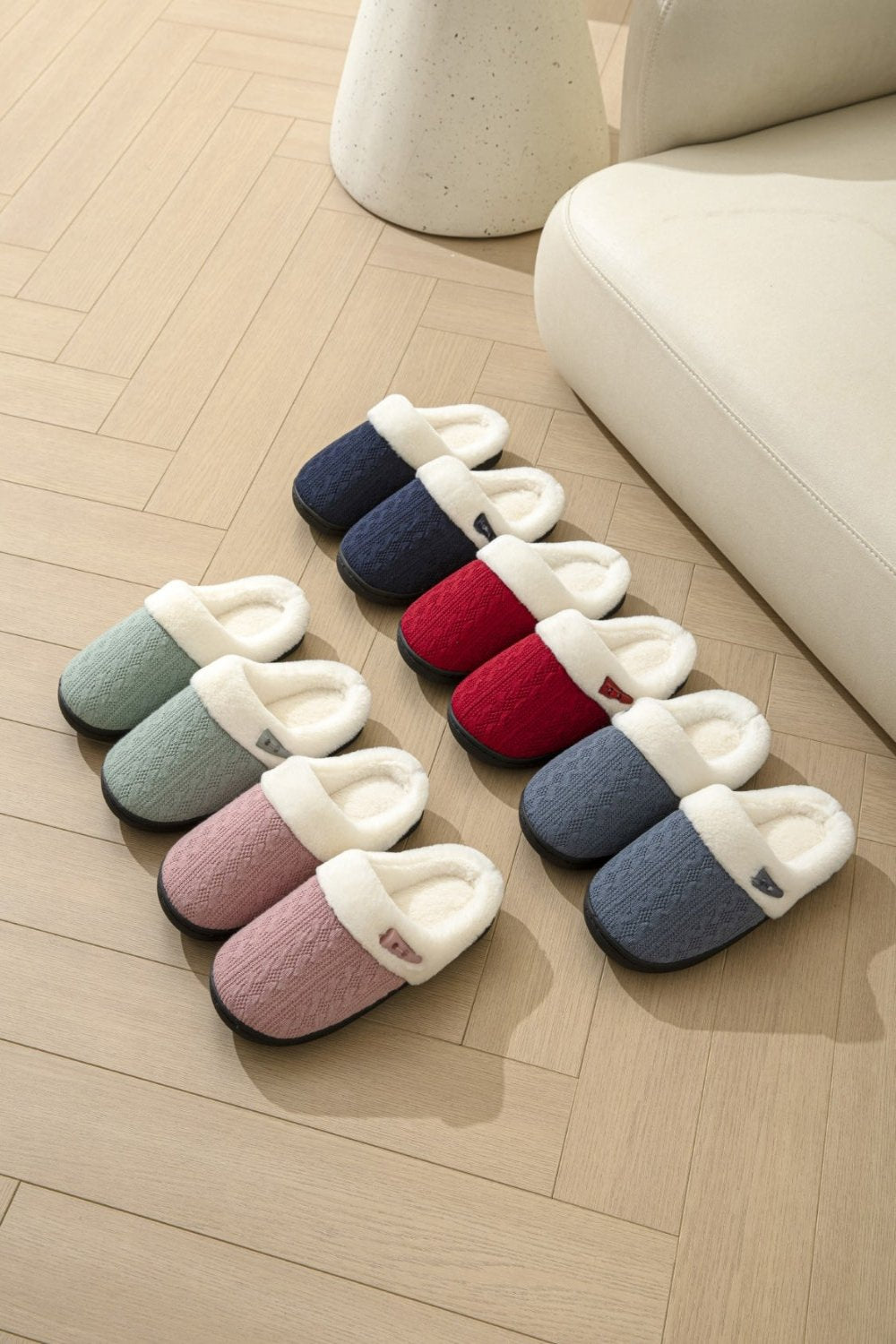 Horn Buckle Furry Texture Flat Slippers Slippers JT's Designer Fashion