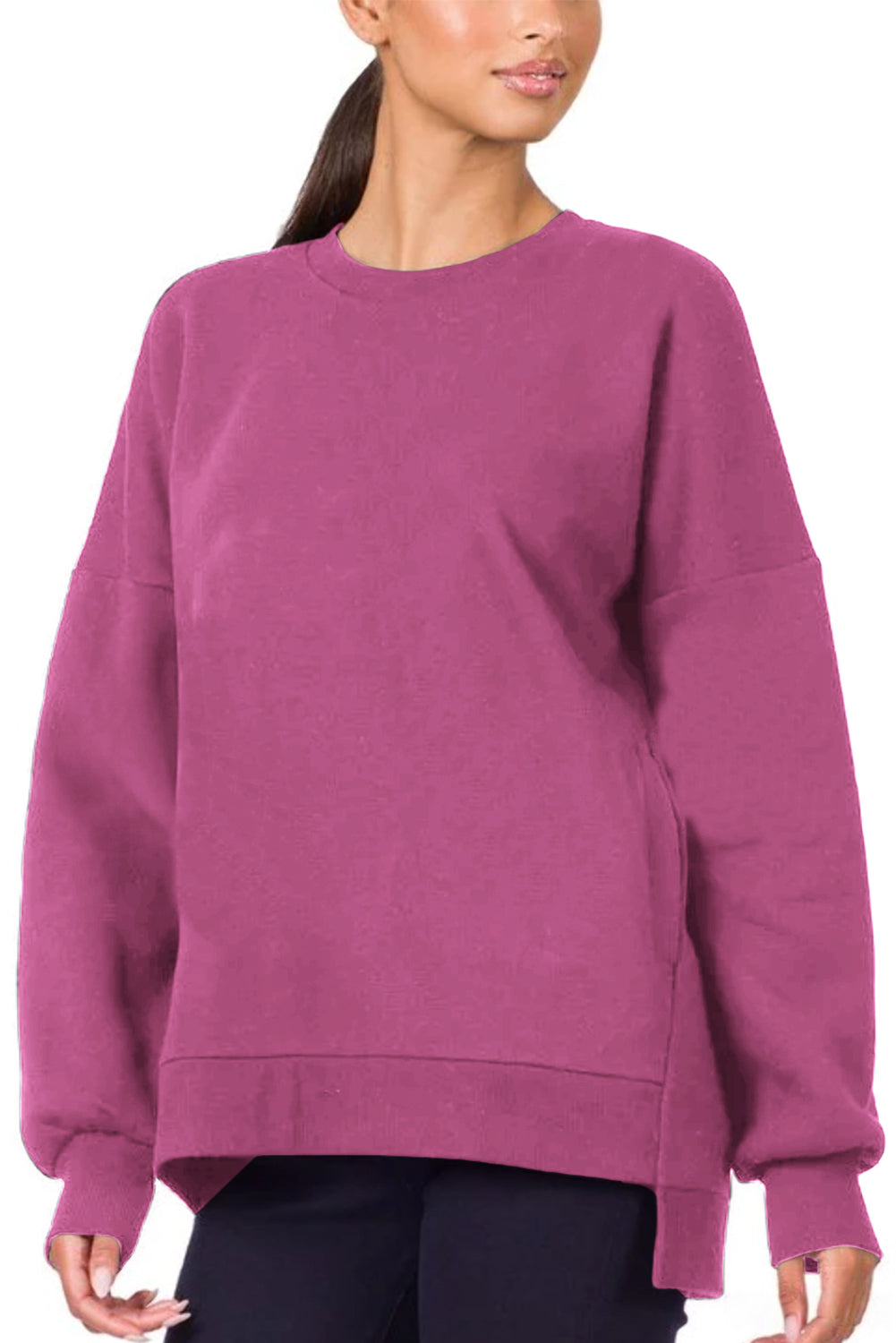 Valerian Plain Drop Shoulder High Low Sweatshirt Pre Order Sweatshirts & Hoodies JT's Designer Fashion