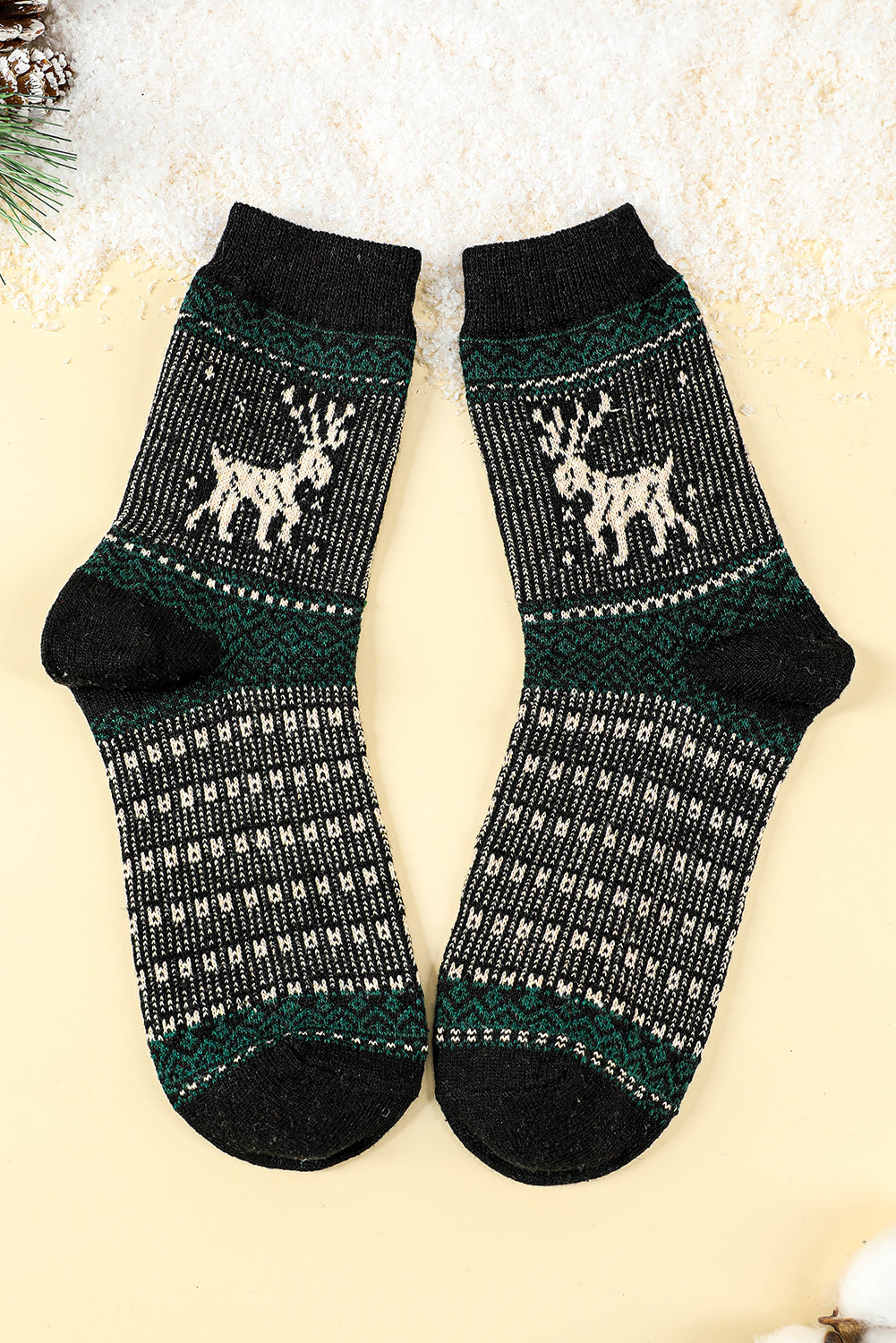 Blackish Green 5 Pairs/Set Christmas Reindeer Soft Crew Socks Socks JT's Designer Fashion