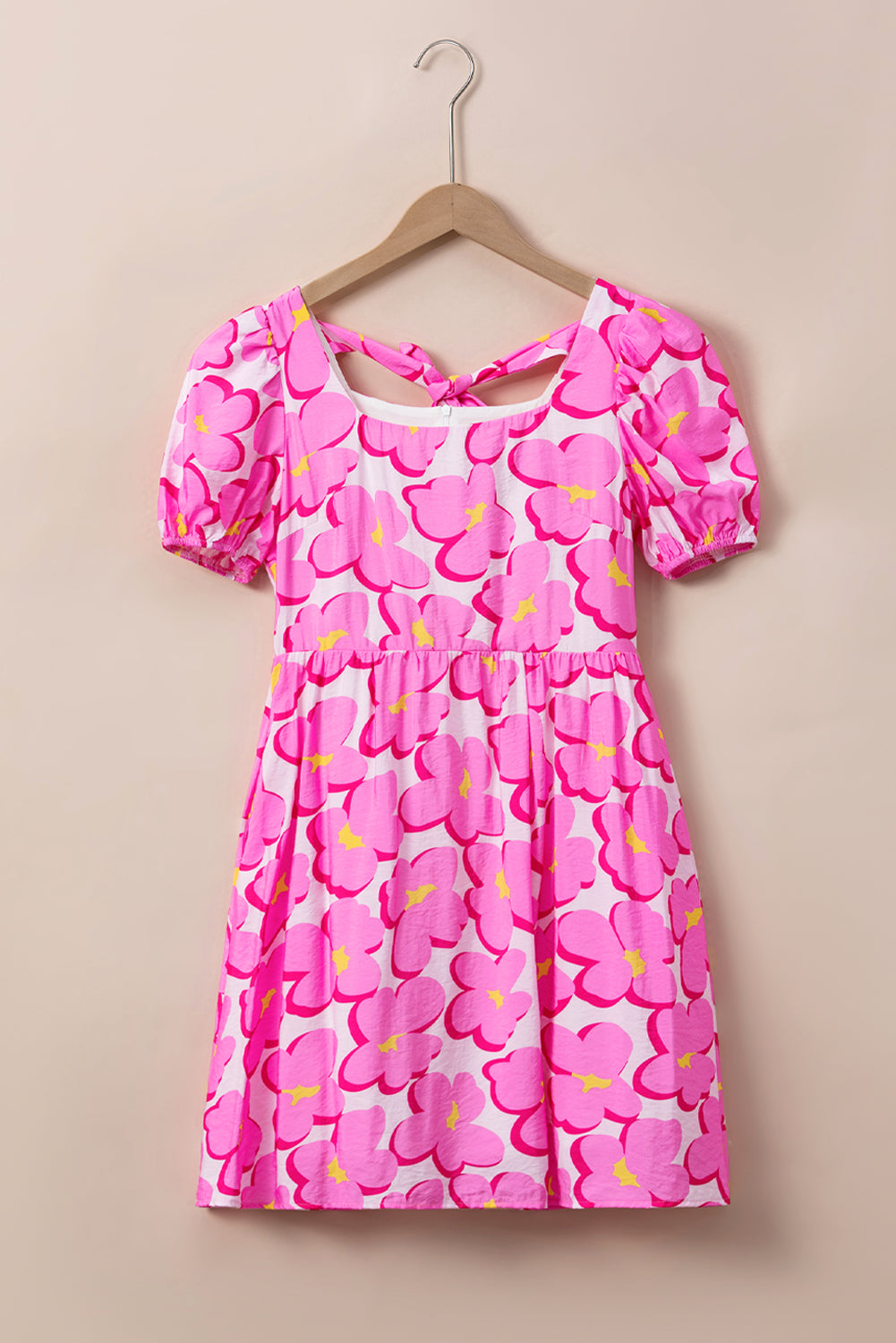 Rose Floral Print Square Neck Empire Waist Flowy Dress Floral Dresses JT's Designer Fashion