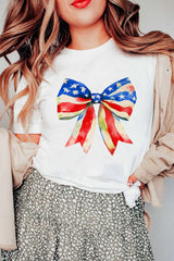 White Independence Day Splash Bow Pattern T Shirt Graphic Tees JT's Designer Fashion