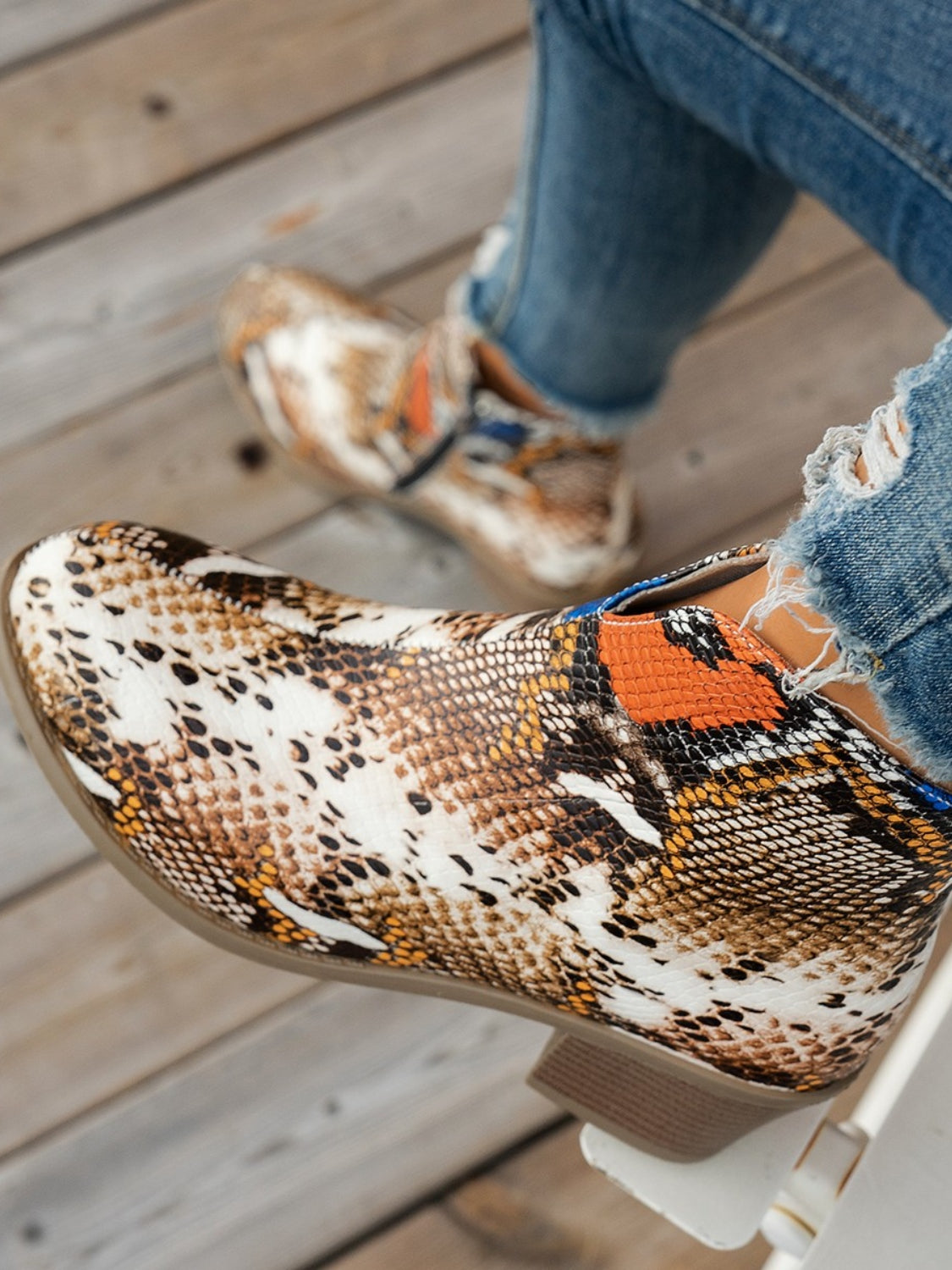 Printed Block Heel Boots with Side Zip Boots JT's Designer Fashion