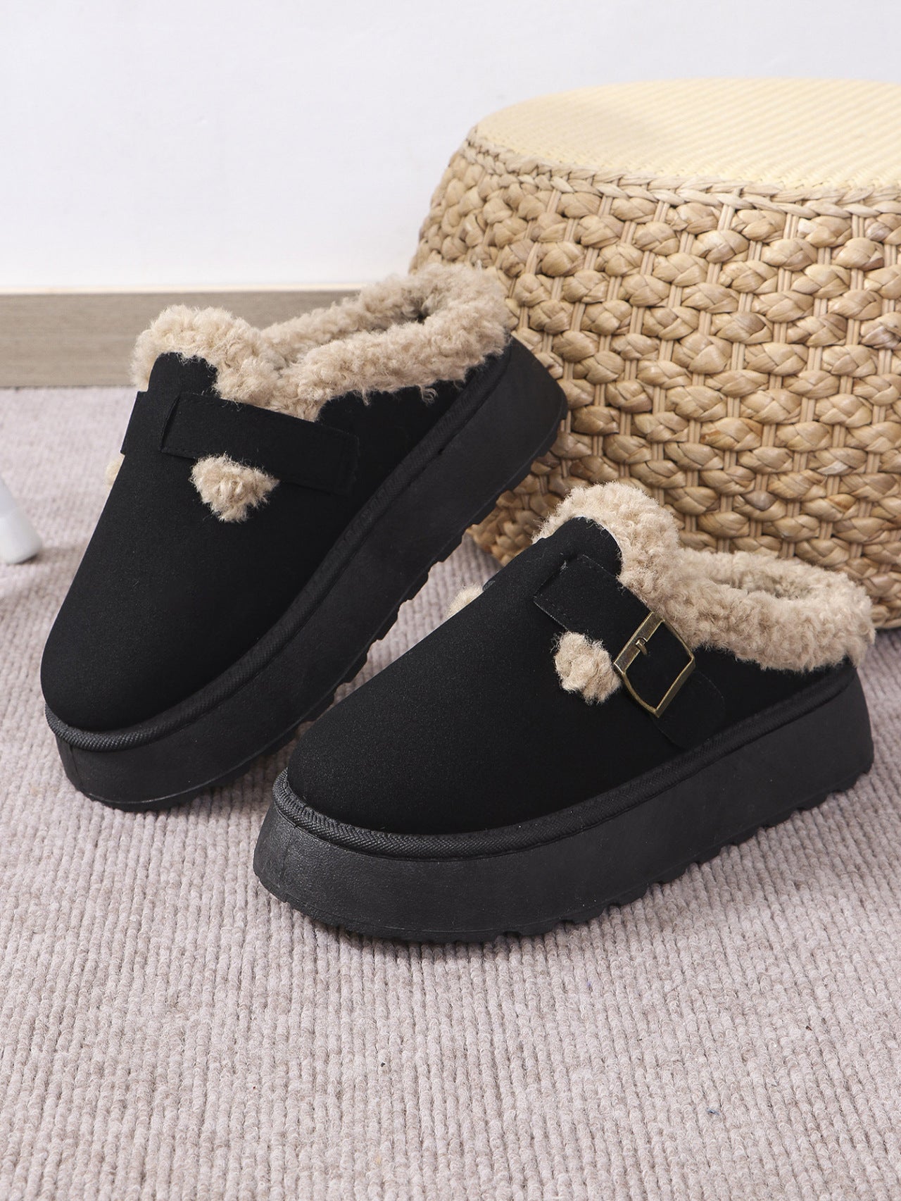 Thermal Fuzzy Buckle Platform Slippers Slippers JT's Designer Fashion