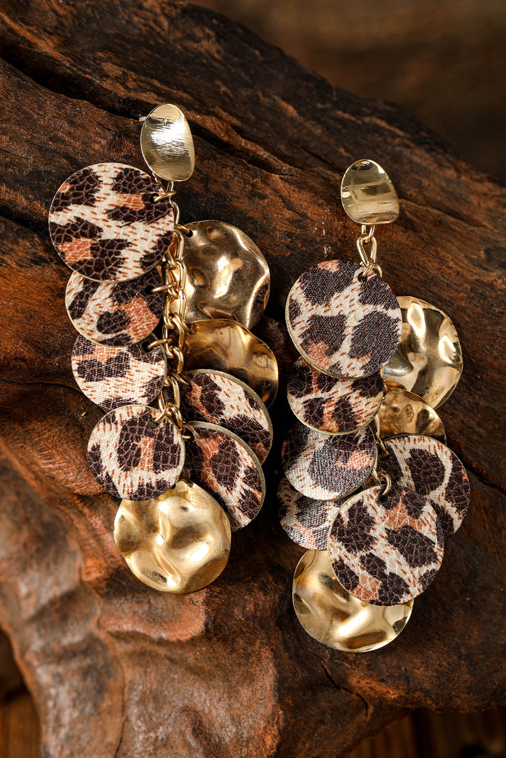 Chestnut Leopard Alloy Disc Stud Dangle Earrings Jewelry JT's Designer Fashion