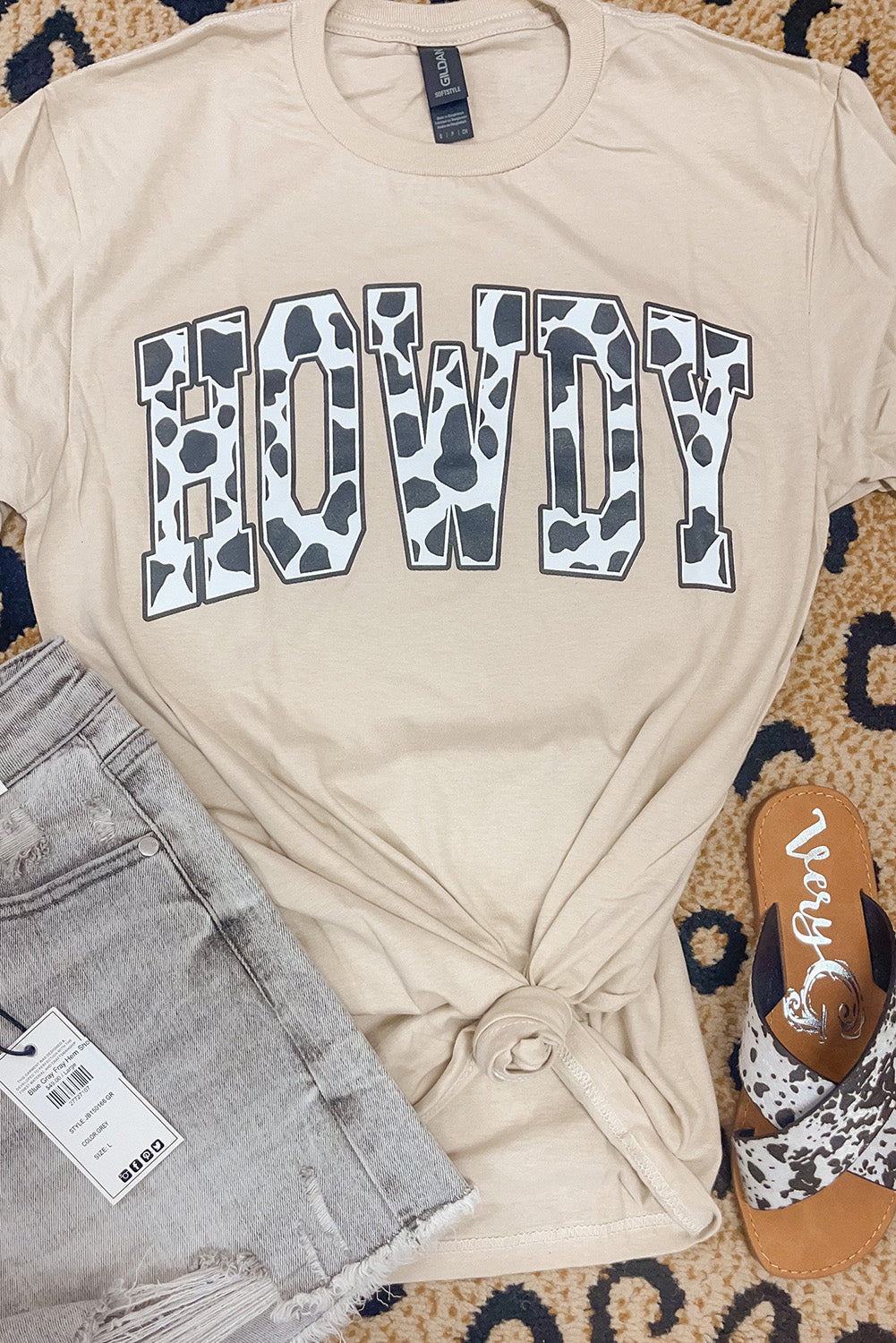 Khaki Cow Print HOWDY Graphic Tee Graphic Tees JT's Designer Fashion