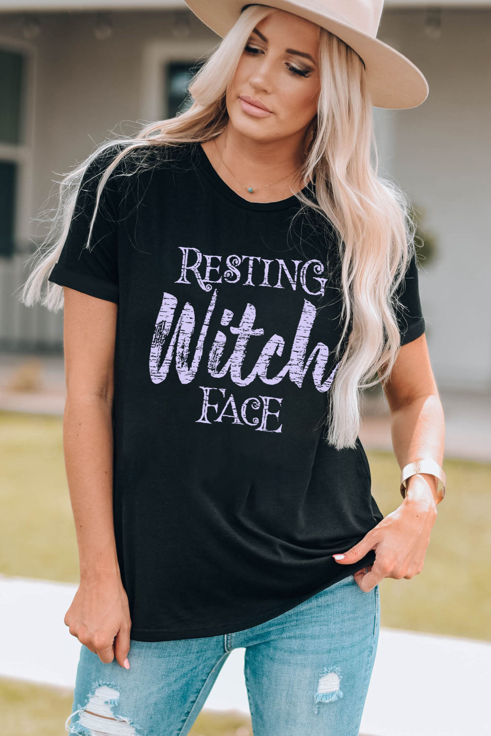 Black Resting Witch Face Graphic Tee Graphic Tees JT's Designer Fashion