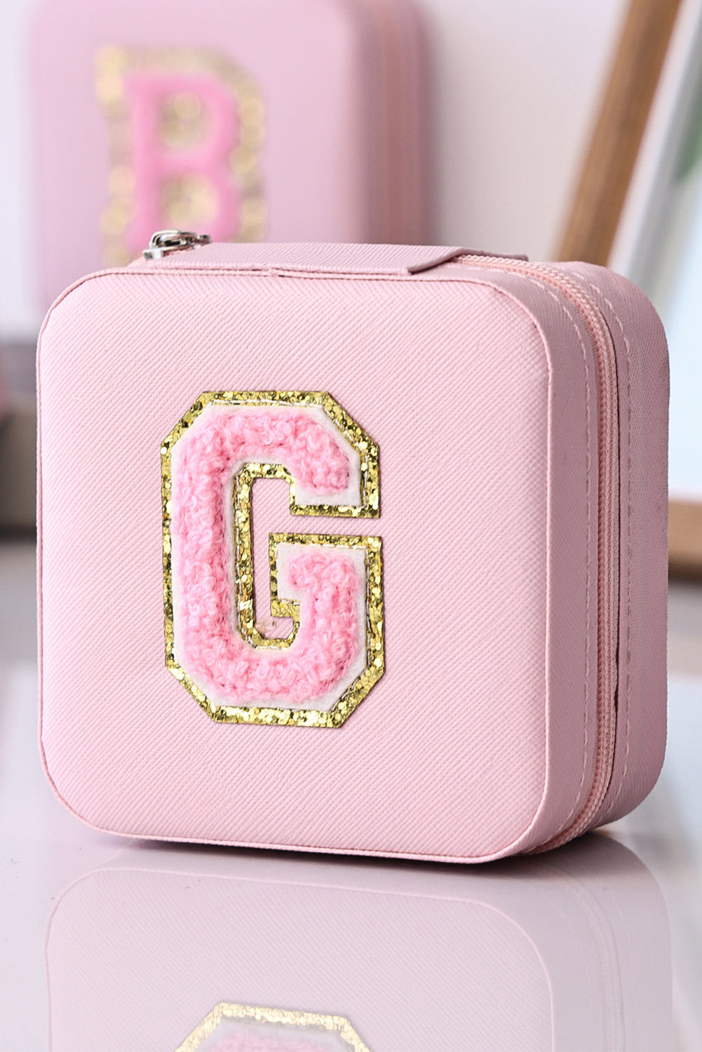 Pink G Chenille Letter Jewelry Organizer Box Other Accessories JT's Designer Fashion