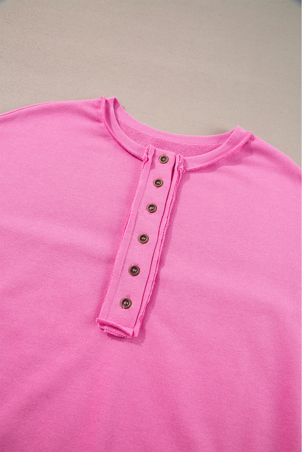 Bonbon Sequin Patchwork High Low Hem Henley Sweatshirt Sweatshirts & Hoodies JT's Designer Fashion