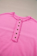 Bonbon Sequin Patchwork High Low Hem Henley Sweatshirt Sweatshirts & Hoodies JT's Designer Fashion