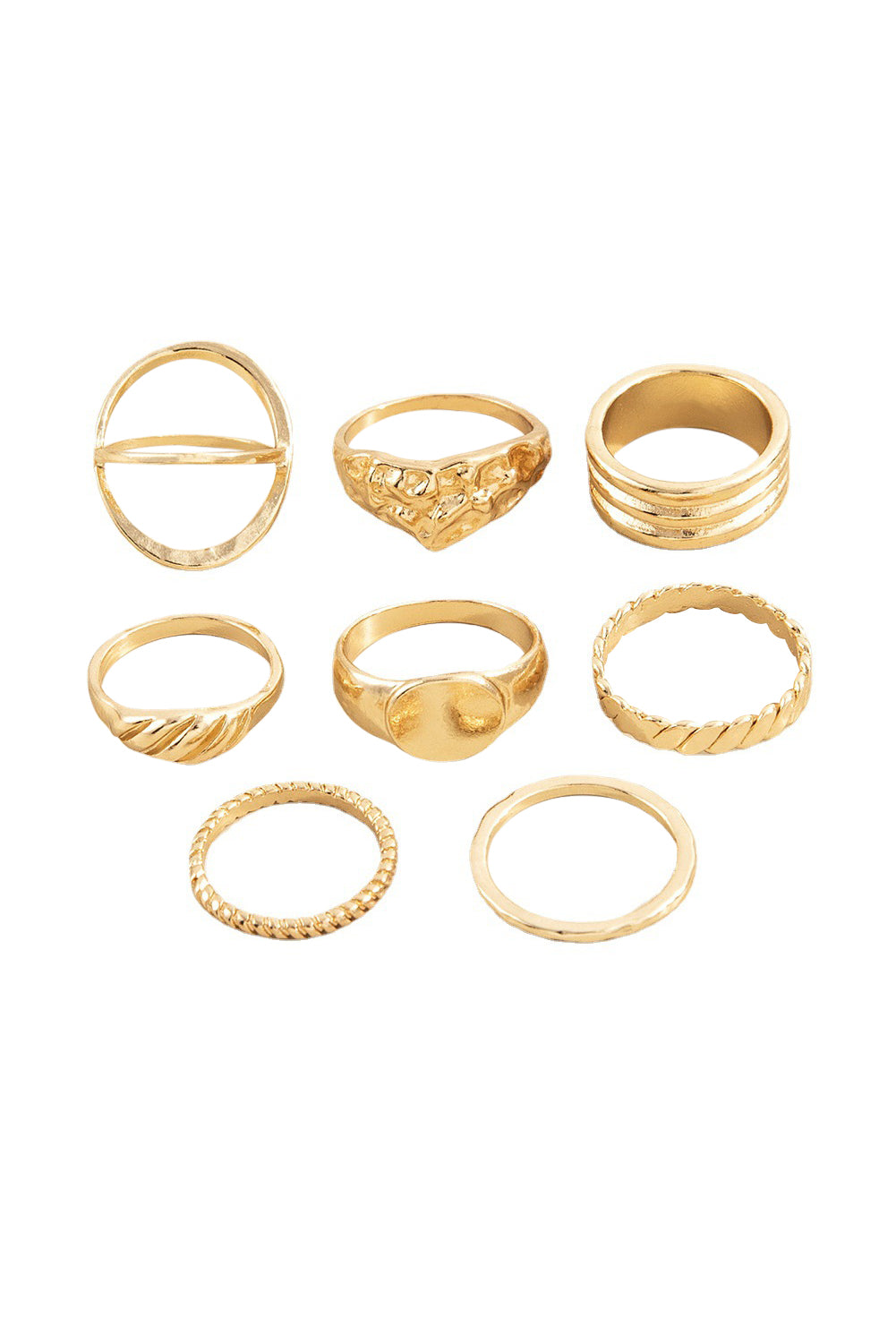 Gold 8pcs Plated Minimalism Alloy Rings Set Jewelry JT's Designer Fashion