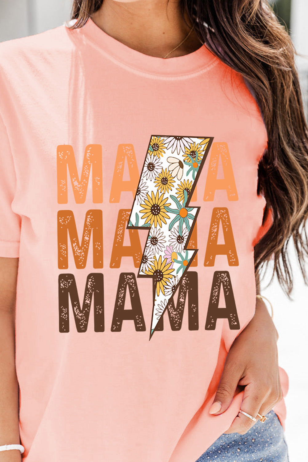 Pink MAMA Sunflower Bolt Graphic T Shirt Graphic Tees JT's Designer Fashion