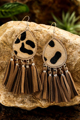 honey gold Boho Leopard Print Tasseled Hook Earrings Jewelry JT's Designer Fashion