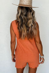 Grapefruit Orange U Neck Button Front Sleeveless Romper Jumpsuits & Rompers JT's Designer Fashion