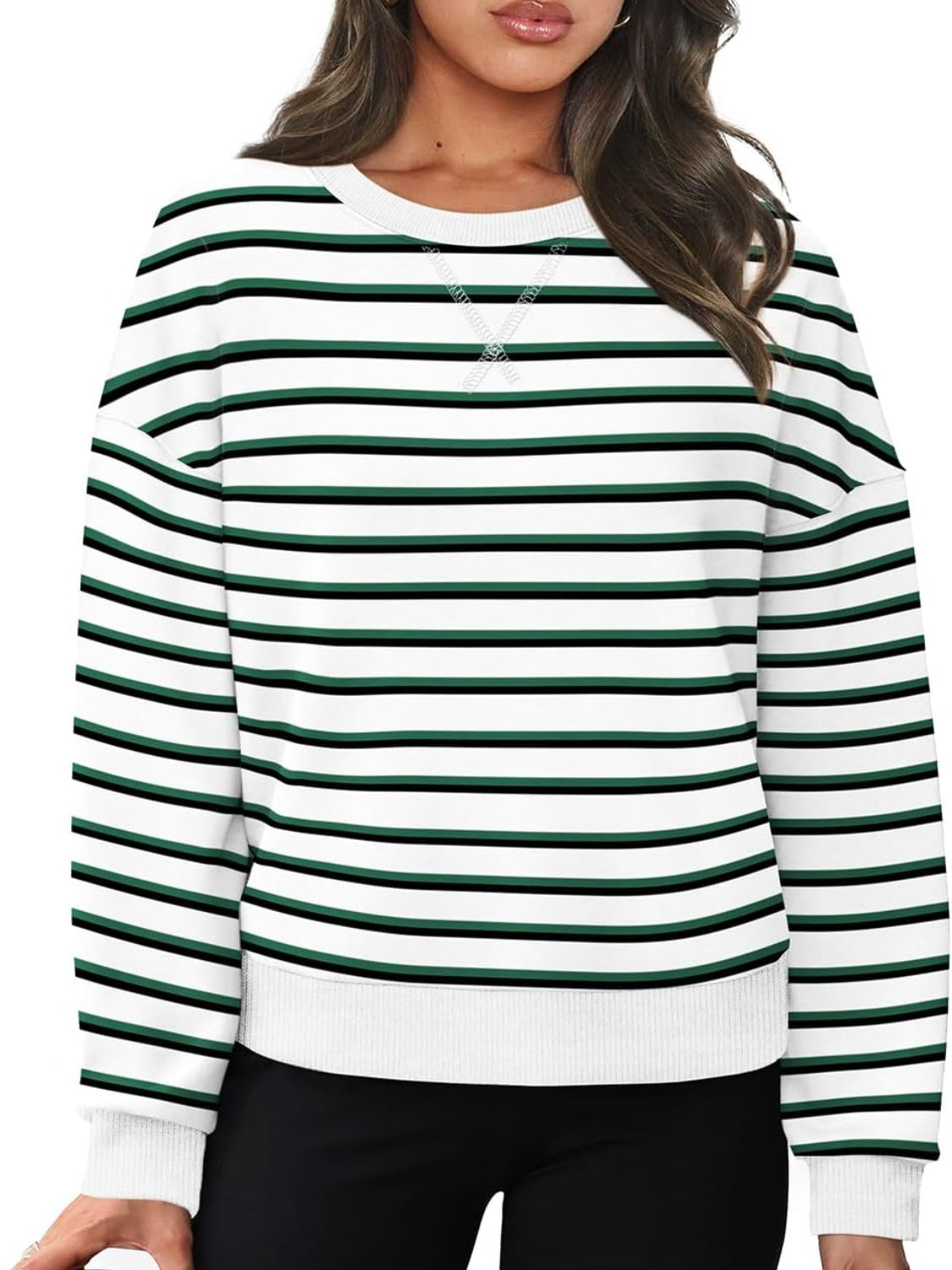 Striped Round Neck Long Sleeve Sweatshirt Long Sleeve Tops JT's Designer Fashion