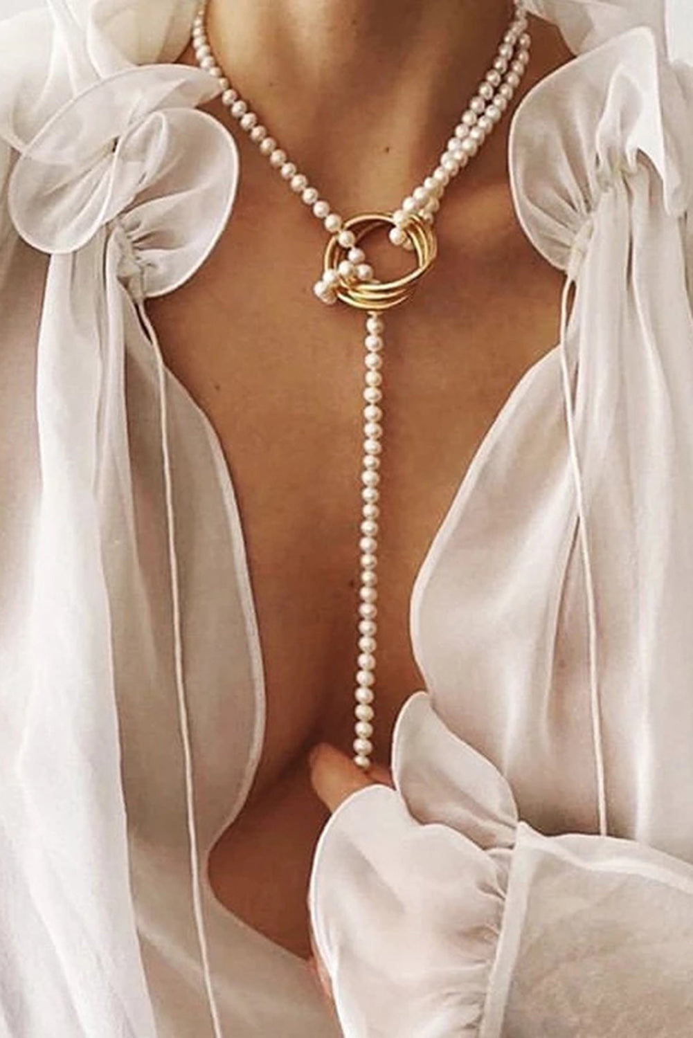 White Elegant Pearl Aureate Ring Necklace Jewelry JT's Designer Fashion