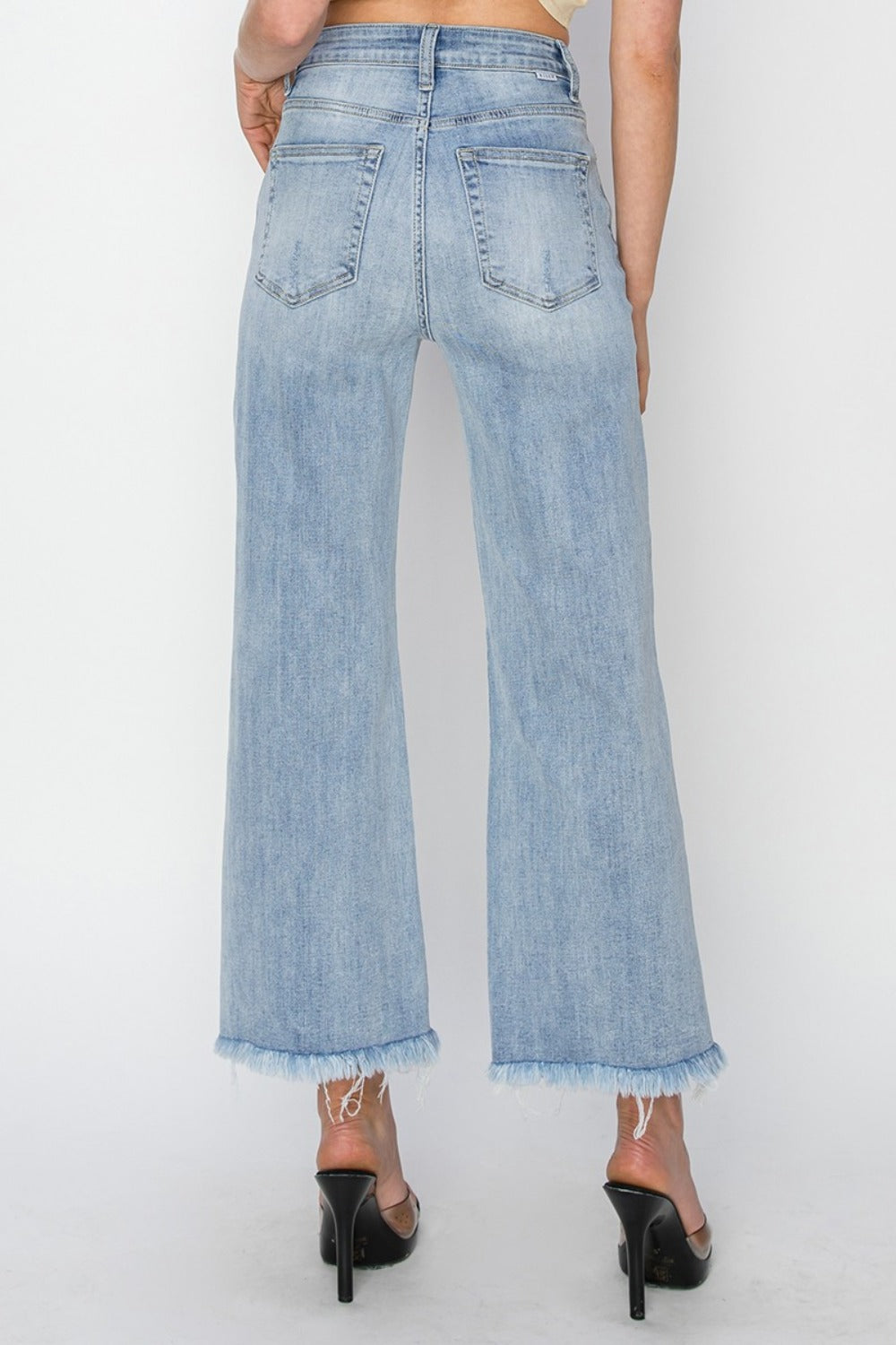 High Rise Crop Wide Fray Hem Jeans Jeans JT's Designer Fashion