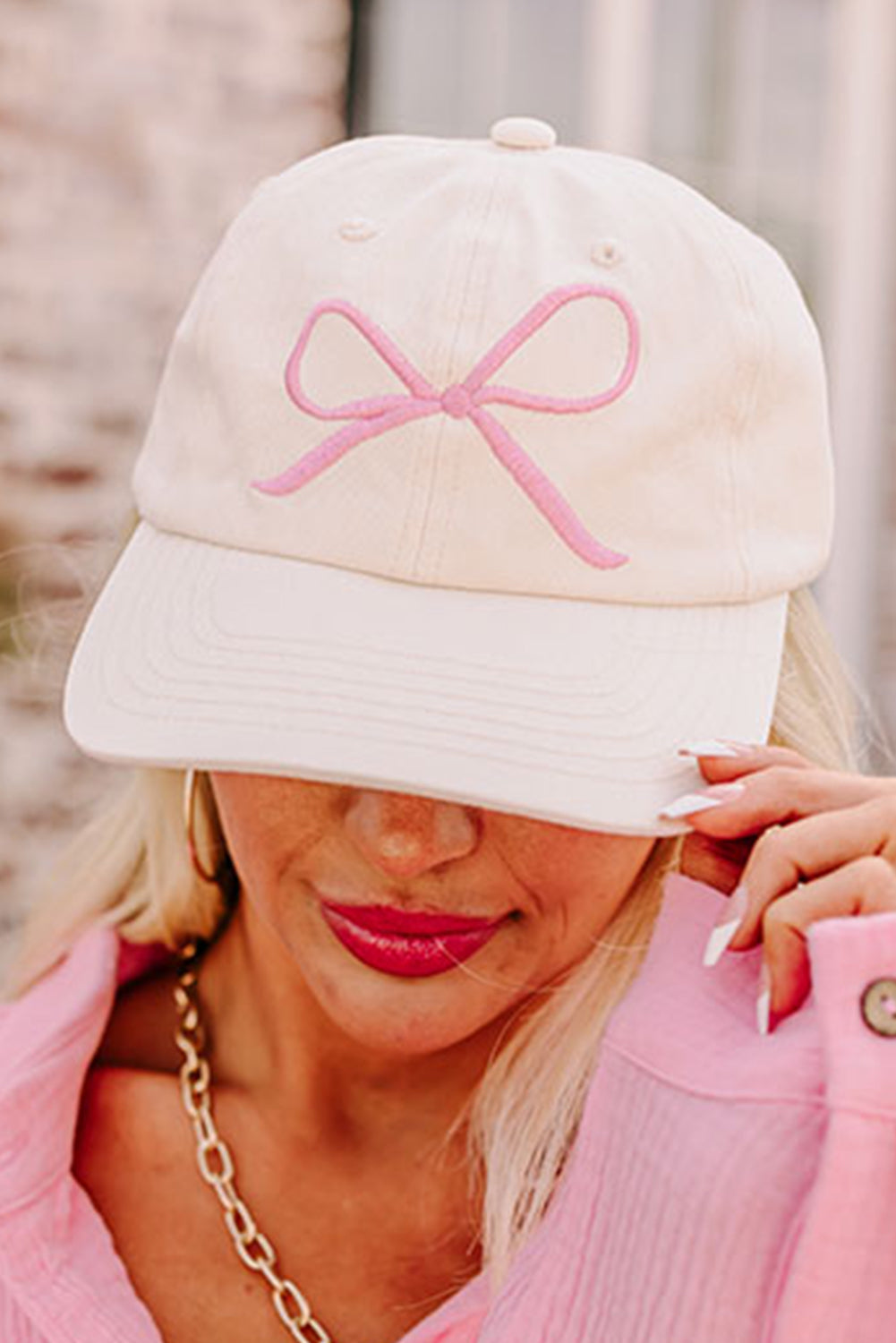 White Girlish Bow Embroidered Baseball Cap Hats & Caps JT's Designer Fashion