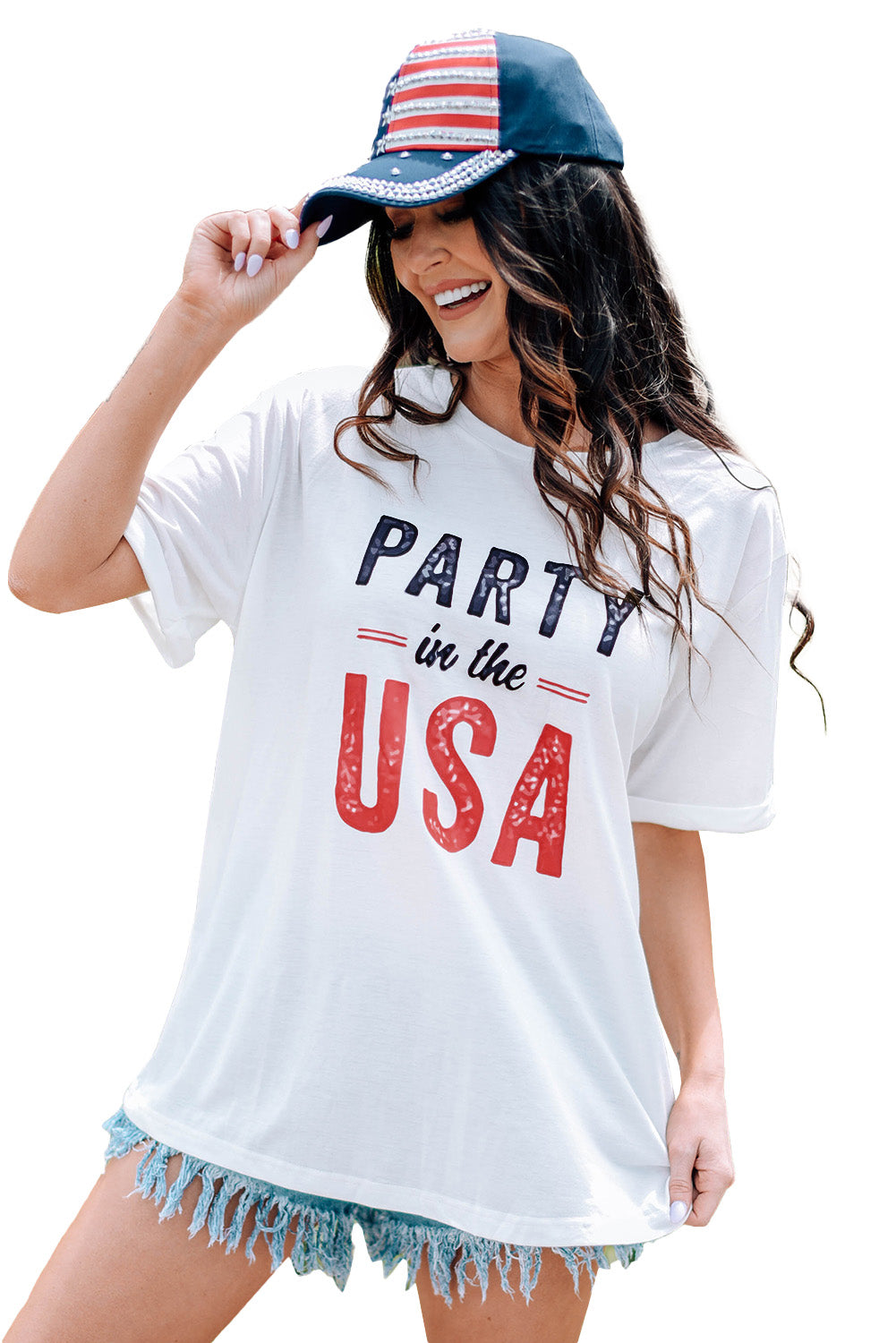 White PARTY In The USA Graphic Crew Neck T Shirt Graphic Tees JT's Designer Fashion