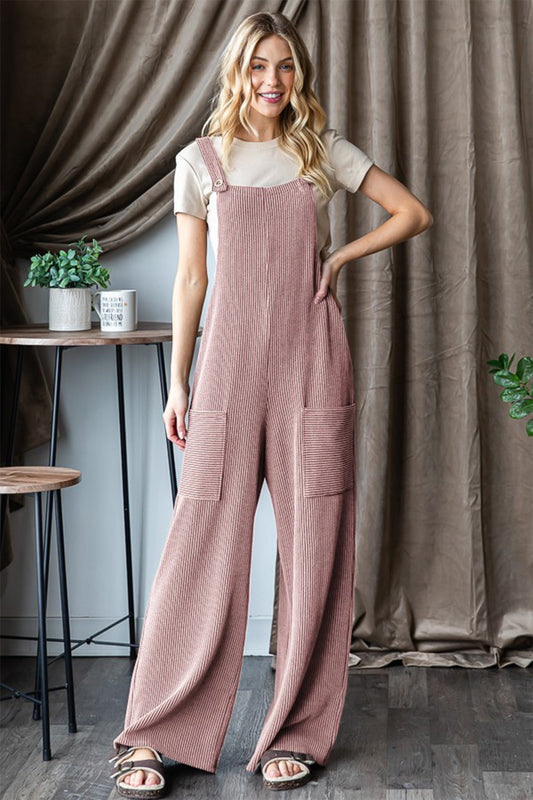 Heimish Full Size Ribbed Front Pocket Sleeveless Jumpsuit Lt Mauve Jumpsuits & Rompers JT's Designer Fashion