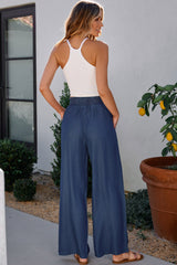 Sail Blue Side Pockets Frilled Smocked High Waist Wide Leg Jeans Jeans JT's Designer Fashion