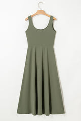 Four Leaf Clover Sleeveless Scoop Neck Flared Split Midi Dress Midi Dresses JT's Designer Fashion