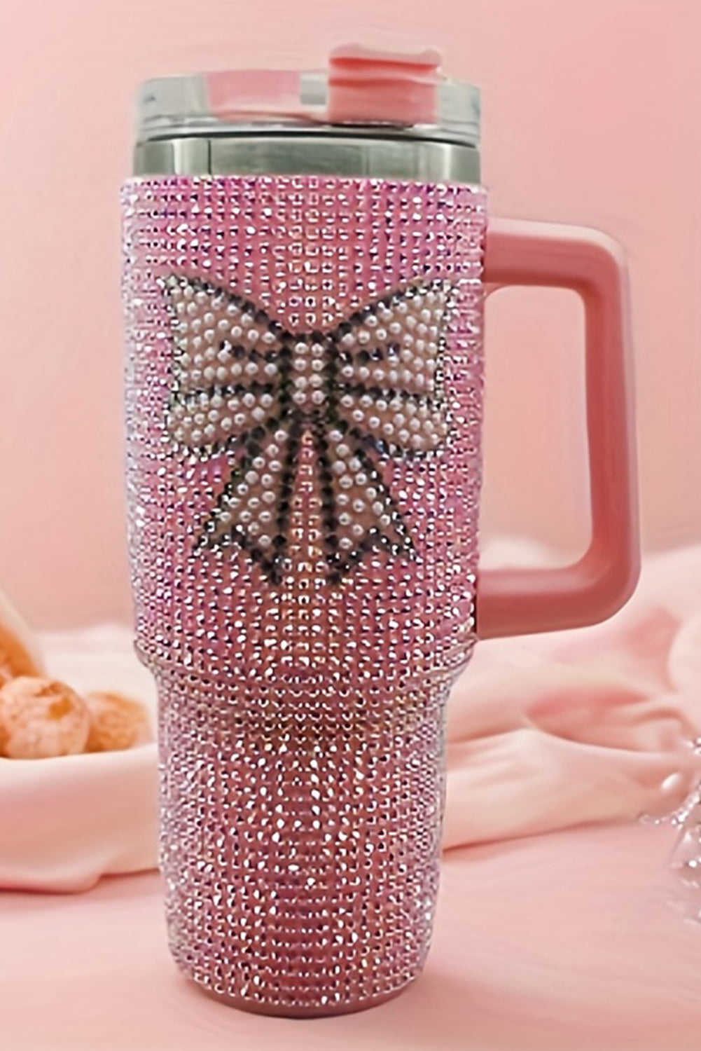 Pink Bow Knot Rhinestone Insulated Portable Cup 40oz Tumblers JT's Designer Fashion