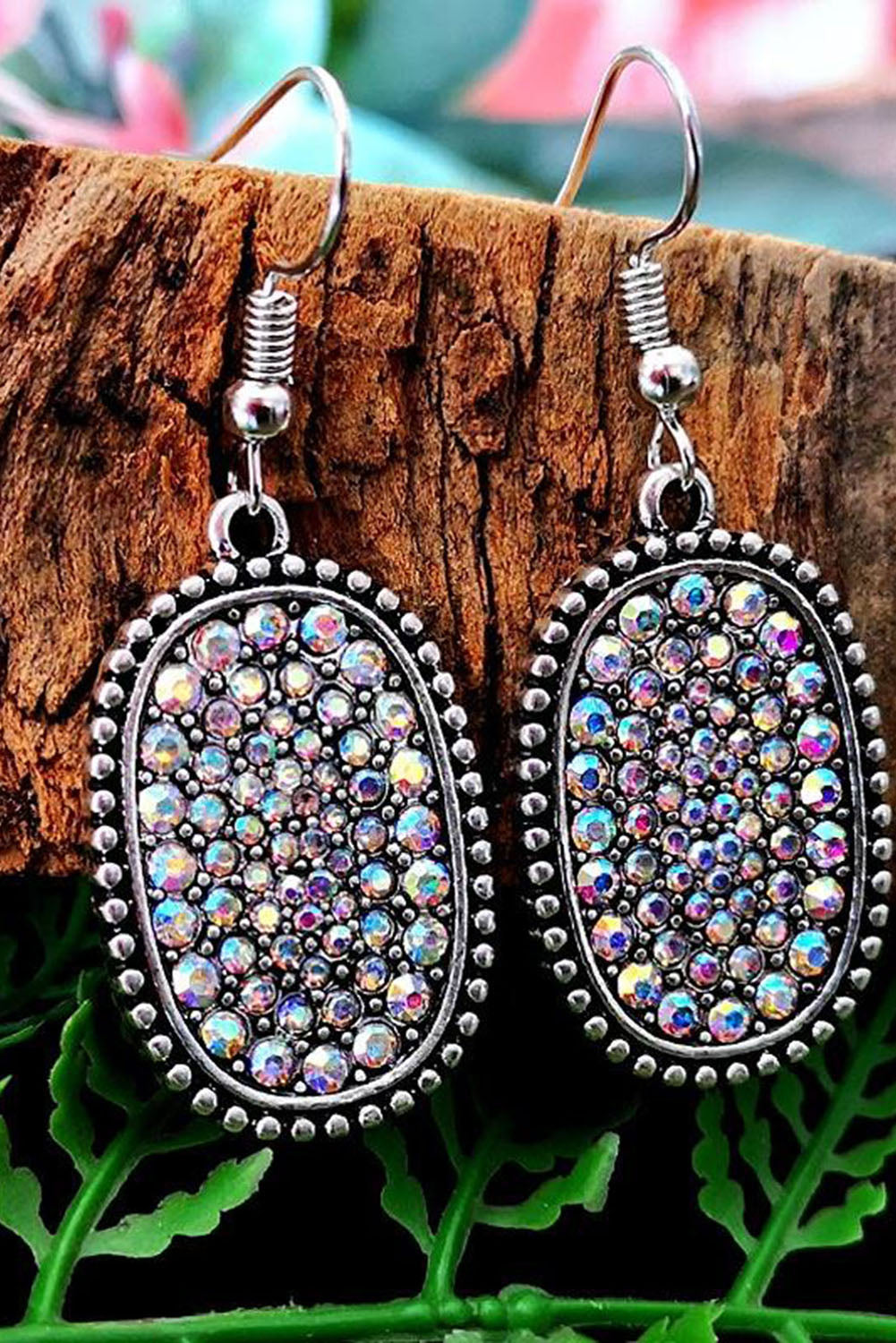 Multicolor Full Diamond Antique Silver Hook Earrings Jewelry JT's Designer Fashion