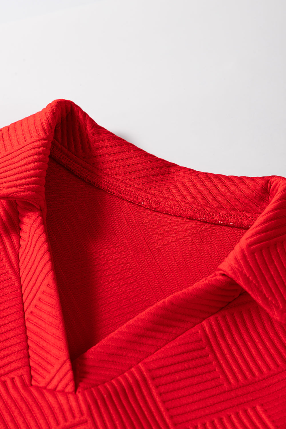 Fiery Red Textured Collared V Neck Puff Short Sleeve Shift Mini Dress Mini Dresses JT's Designer Fashion