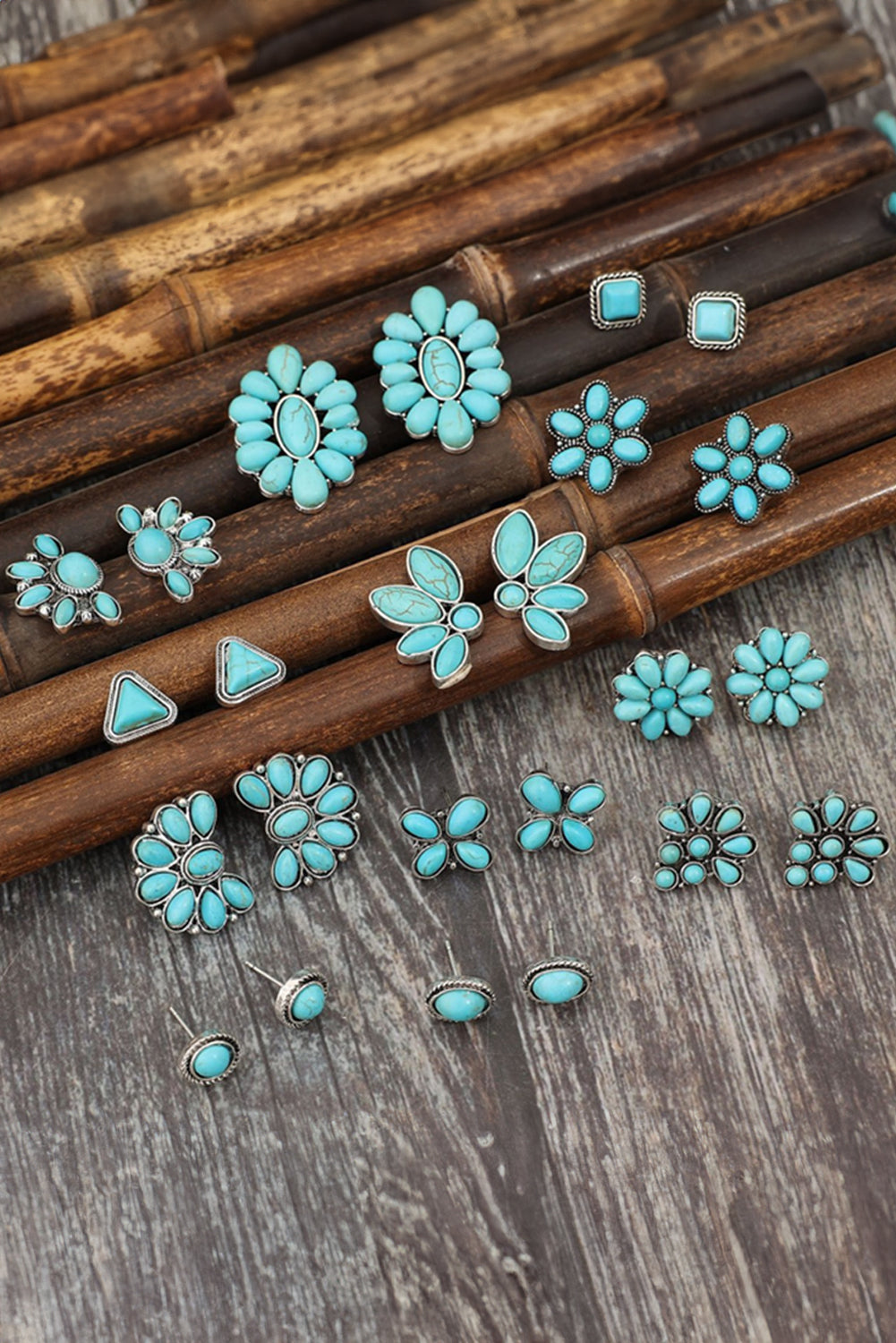 Turquoise Boho Turquoise Inlay Stud Earrings Set Jewelry JT's Designer Fashion