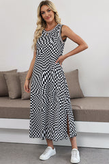 Multicolour Leopard Checkered Double Printed Reversible Sleeveless Long Dress Maxi Dresses JT's Designer Fashion