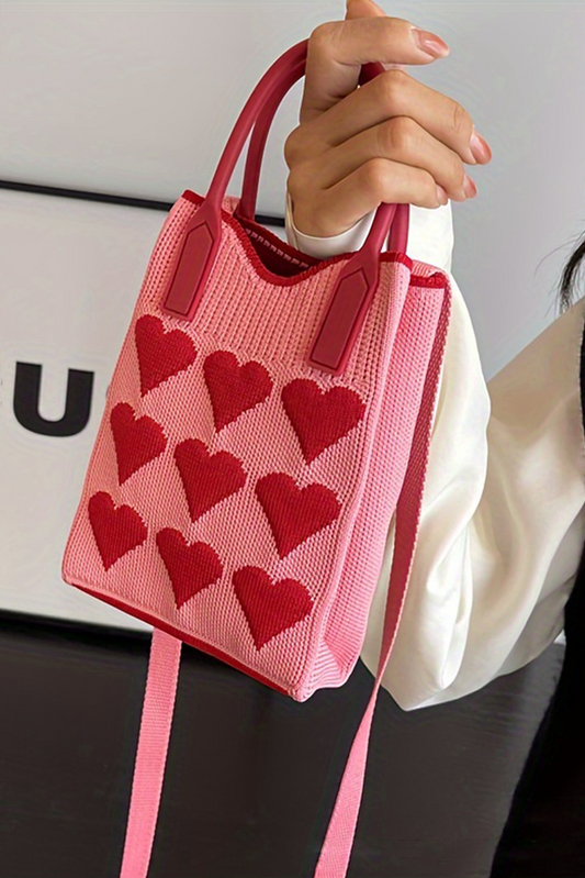 Fiery Red Heart Knitted Crossbody Phone Bag Handbags JT's Designer Fashion