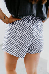 Gray Checkerboard Lace-Up High Waist Plus Size Casual Shorts Plus Size Bottoms JT's Designer Fashion