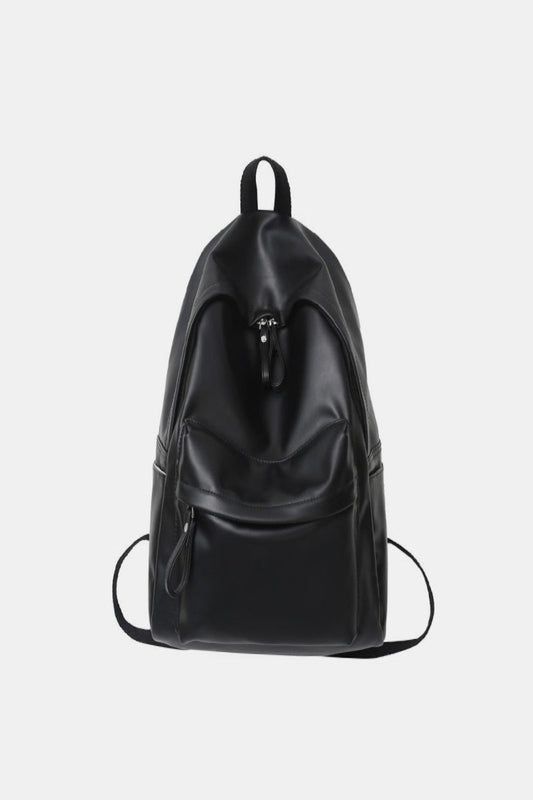 PU Leather Zip Backpack Bag Black One Size Backpacks JT's Designer Fashion