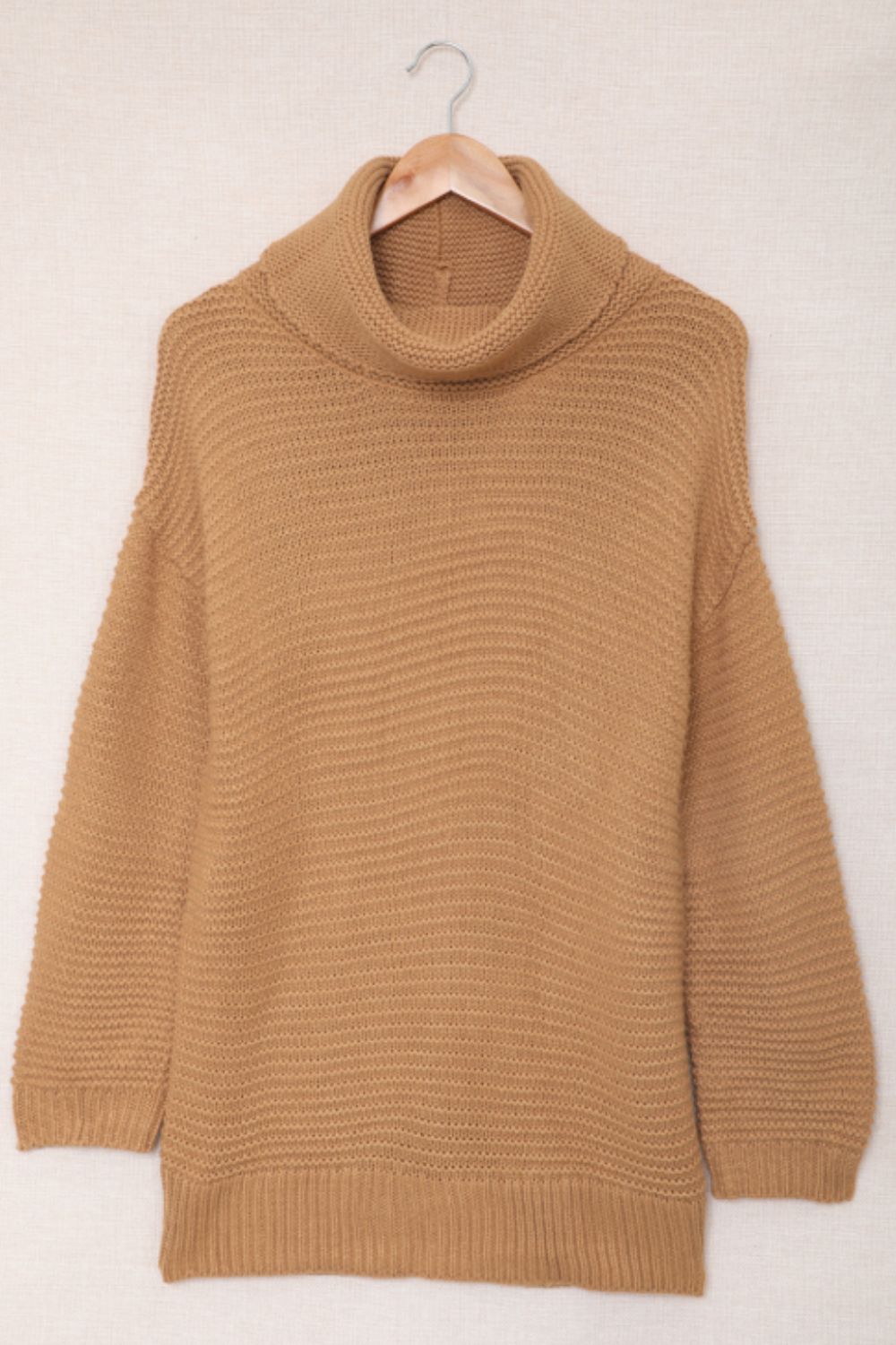 Side Slit Turtleneck Long Sleeve Sweater Long Sleeve Tops JT's Designer Fashion