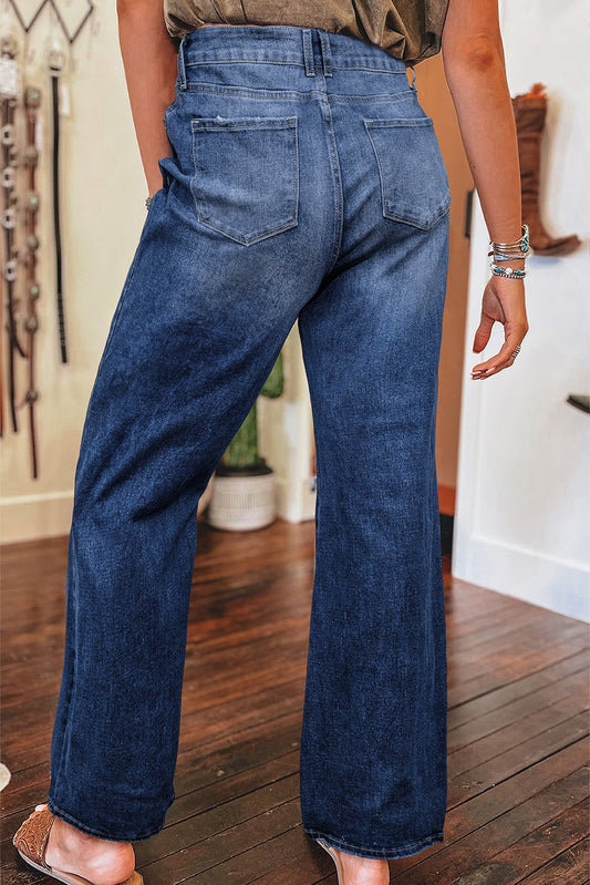 Dusk Blue Mineral Wash High Rise Ripped Jeans Jeans JT's Designer Fashion