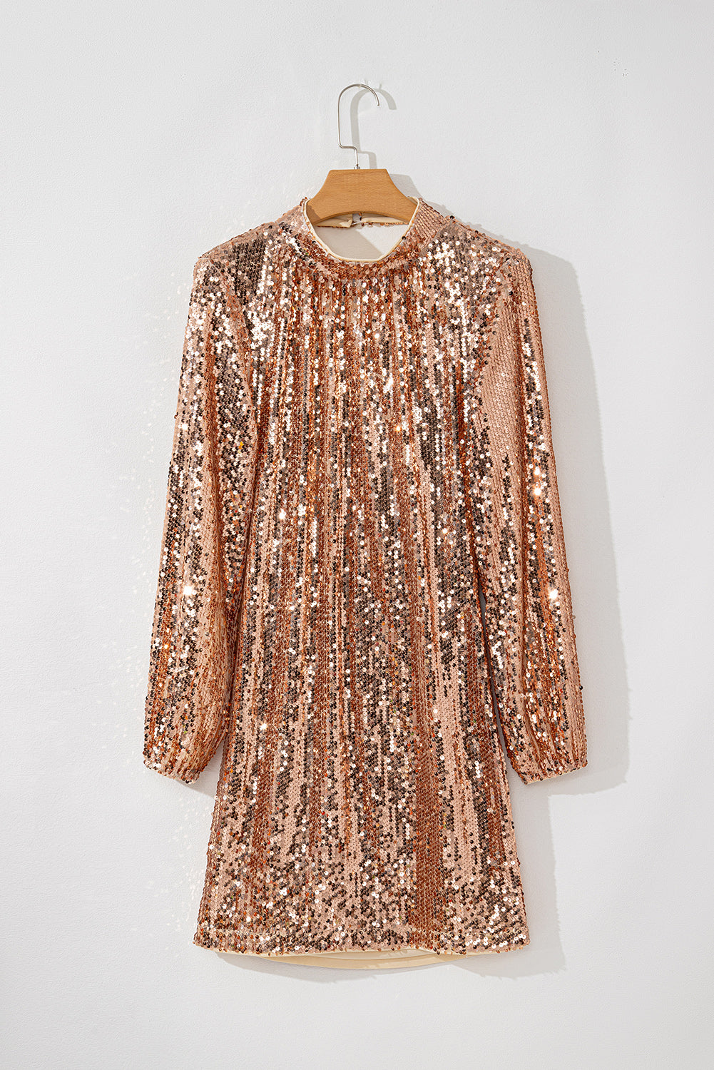 Gold Sequined Long Sleeve Cutout Back Mini Dress Sequin Dresses JT's Designer Fashion