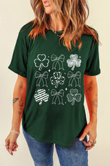 Green Clover Bowknot Graphic St. Patricks T Shirt Graphic Tees JT's Designer Fashion