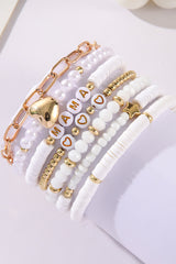 White MAMA Heart Pearl Beaded Chain Multi Layer Bracelet Jewelry JT's Designer Fashion