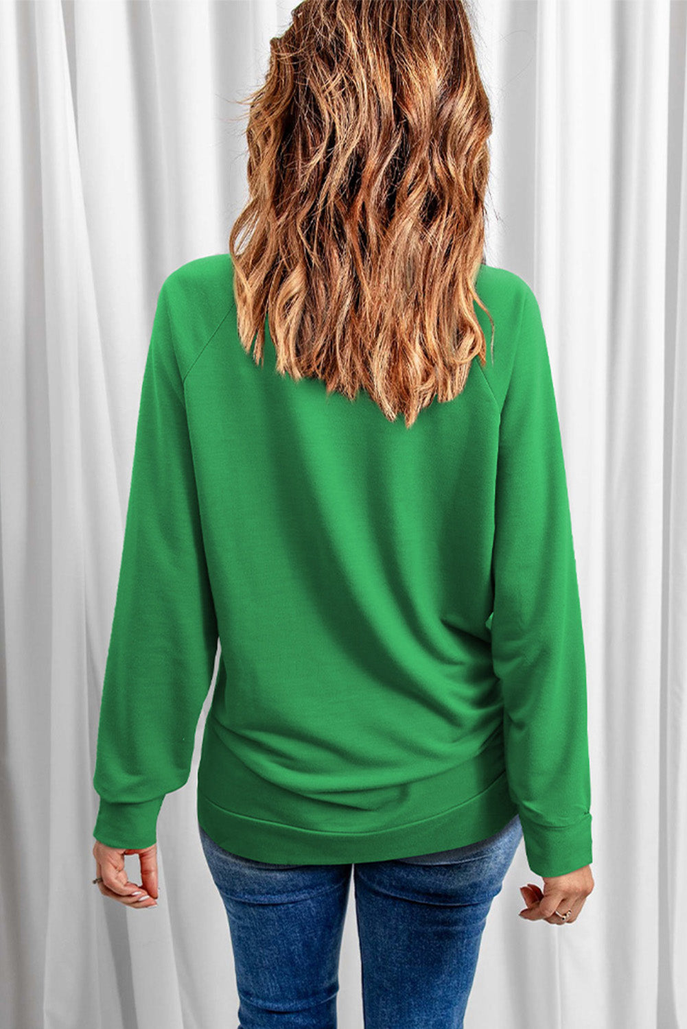 Green St. Patricks LUCKY Clover Print Raglan Sleeve Sweatshirt Graphic Sweatshirts JT's Designer Fashion